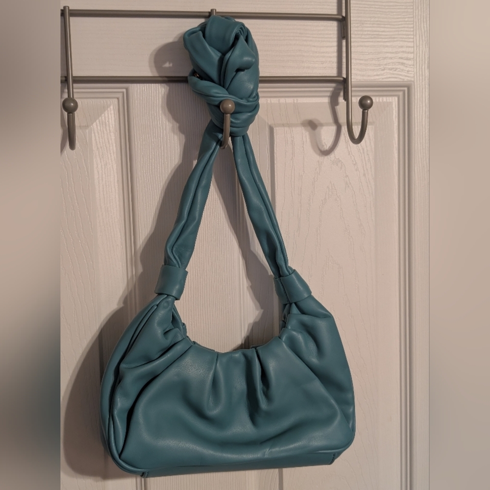 Milan Chiva Teal Blue Purse Adjustable Handle  Crossbody To Satchel Soft Rouched